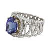 Image 2 : 14KT Two-Tone Gold 4.54 ctw Tanzanite and Diamond Ring
