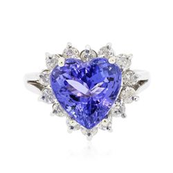 14KT White Gold 4.54 ctw Tanzanite and Diamond Ring