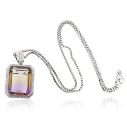 14KT White Gold 28.42 ctw Quartz and Diamond Pendant With Chain