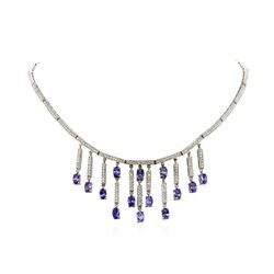 14KT White Gold 6.02 ctw Tanzanite and Diamond Necklace