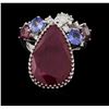 Image 1 : 14KT White Gold 13.09 ctw Ruby, Tanzanite and Diamond Ring