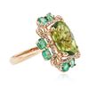 Image 2 : 18KT Rose Gold 7.40 ctw Peridot, Emerald and Diamond Ring