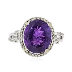 14KT White Gold 3.95 ctw Amethyst and Diamond Ring