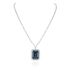 14KT White Gold 47.59 ctw Blue Topaz and Diamond Necklace