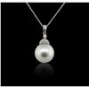 Image 2 : 14KT White Gold Pearl and Diamond Pendant With Chain