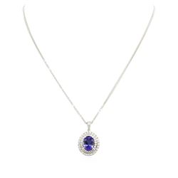 14KT White Gold 5.01 ctw Tanzanite and Diamond Pendant With Chain