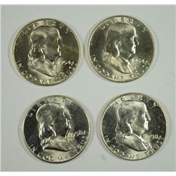 2 1954-D, & 2 1958 FRANKLIN HALVES CH/GEM BU