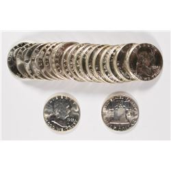 GEM BU ROLL OF ( 12 ) 1960, ( 6 ) 1963 AND ( 2 ) 1958 FRANKLIN HALF DOLLARS