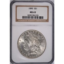 1890 MORGAN SILVER DOLLAR, NGC MS-63