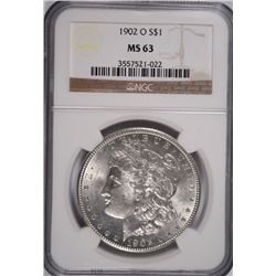 1902-O MORGAN SILVER DOLLAR, NGC MS-63