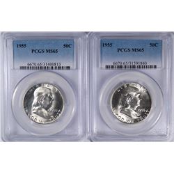 2 1955 FRANKLIN HALVES PCGS MS-65