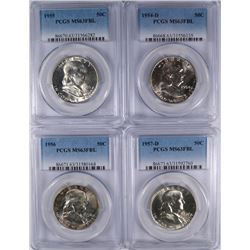 1954-D, 55, 56, 57-D FRANKLIN HALVES PCGS MS-63 FBL