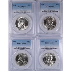 4 1958 FRANKLIN HALVES PCGS MS-64