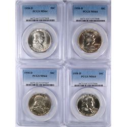 4 1958-D FRANKLIN HALVES PCGS MS-64