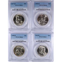 1954-D, 57-D, 58-D, 63-D FRANKLIN HALVES PCGS MS-64