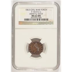 1863 CIVIL WAR TOKEN ARMY & NAVY NGC MS-63BN