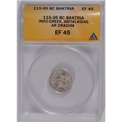 115-95 BC BAKTRIA SILVER DRACHM ANACS EF-45