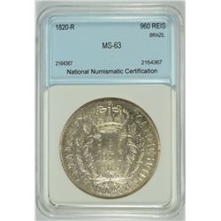 1820-R BRAZIL 960 REIS NNC MS-63