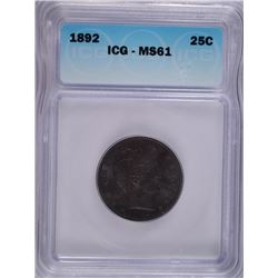 1892 BARBER QUARTER ICG MS-61