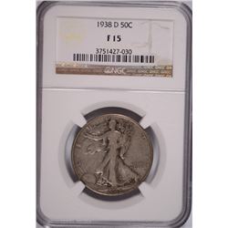 1938-D WALKING LIBERTY HALF DOLLAR NGC FINE-15