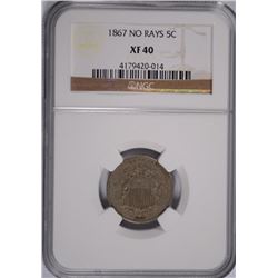 1867 SHIELD NICKEL NGC XF-40