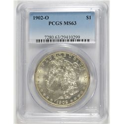 1902-O MORGAN SILVER DOLLAR, PCGS MS-63  BLAST WHITE!