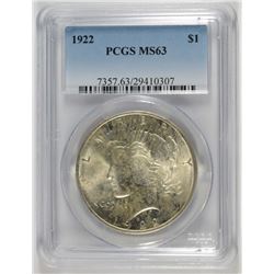 1922 PEACE SILVER DOLLAR, PCGS MS-63