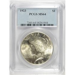 1923 PEACE SILVER DOLLAR, PCGS MS-64