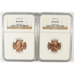 LOT OF ( 2 ) 1973-S LINCOLN CENTS, NGC MS-66 RED  NGC PRICE GUIDE=$325.00 EACH