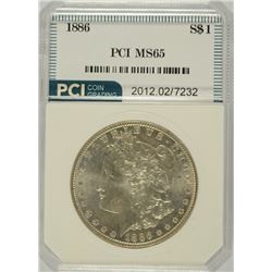 1886 MORGAN SILVER DOLLAR, PCI MS-65 GEM