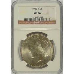 1923 PEACE SILVER DOLLAR, NGC MS-66 TOUGH!