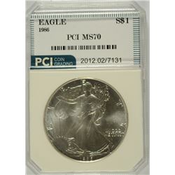 1986 AMERICAN SILVER EAGLE, PCI MS-70 PERFECT!  BOOKS FOR $800.00