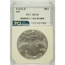 1998 AMERICAN SILVER EAGLE, PCI MS-70 PERFECT! RARE  BOOK VALUE=$1400.00