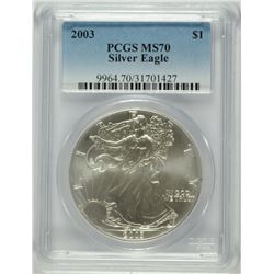 2003 AMERICAN SILVER EAGLE, PCGS MS-70! PERFECT!