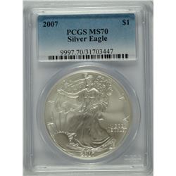 2007 AMERICAN SILVER EAGLE, PCGS MS-70! PERFECT!