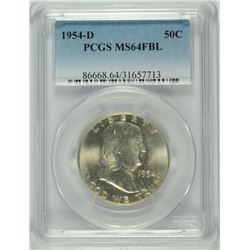 1954-D FRANKLIN HALF DOLLAR, PCGS MS-64 FBL