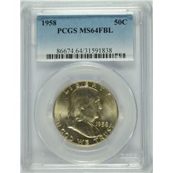 1958 FRANKLIN HALF DOLLAR, PCGS MS-64 FBL