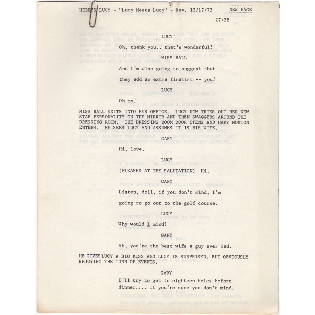Lucy Script Original Revised Script Pages for Here's Lucy Episode