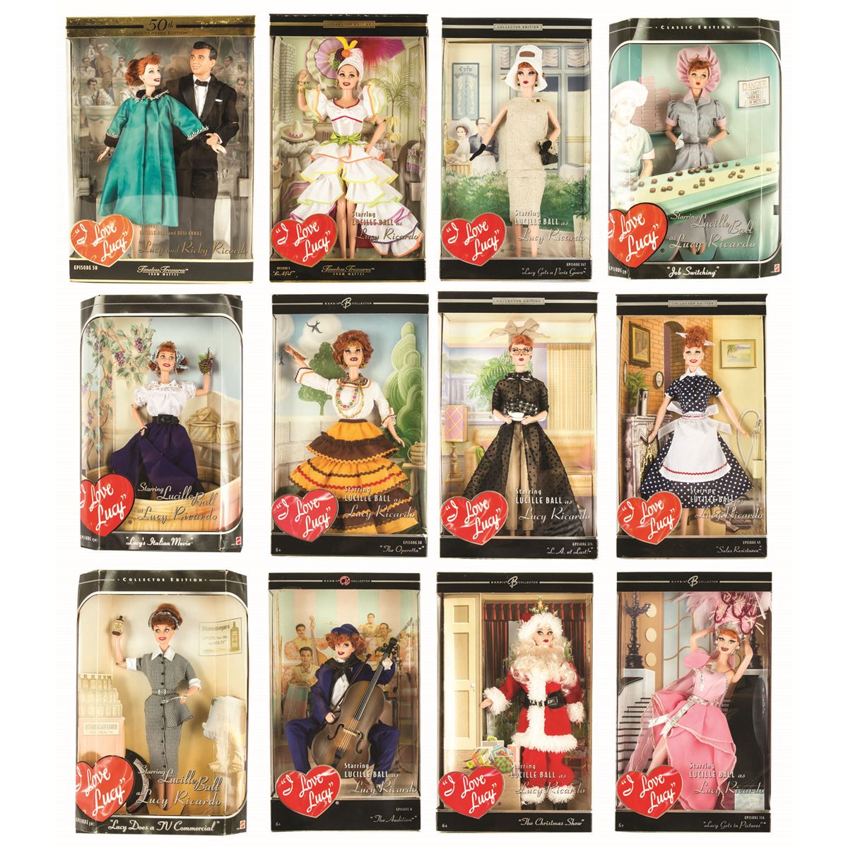 Collection of 12 "I Love Lucy" Collector Dolls by Mattel