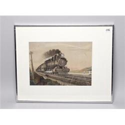 Rare Old Watercolour N.Y.C. Railroad