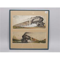 Rare Old Watercolour Pr of N.Y.C. Locomotives