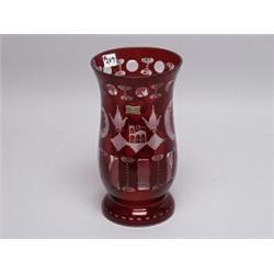 Bohemian Ruby Flashed Cut Crystal Vase