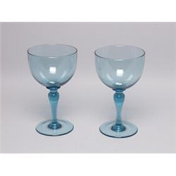 Pr of Light Blue Oversize Glass Wine Goblets