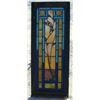 Image 5 : Mission era stained glass window with colorful bird in tree, single sash 19.75" X 43.5" - has a weat
