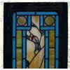 Image 6 : Mission era stained glass window with colorful bird in tree, single sash 19.75" X 43.5" - has a weat