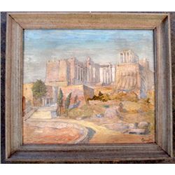 O/B of a building ruins site signed Benes K 1934 (possibly Karel Benes 1881-1941 Czech Republic). (1