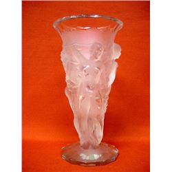 Bacchantes vase - frosted glass -  8.5" H, attributed to Heinrich Hoffmann (1875 - 1939 ) Czechoslov