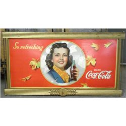 Coca Cola lithograph on cardboard advertisement sign circa 1950's in original fluted Kay Display's I