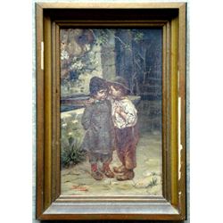 O/C of two children signed Wunsch ( Marie Mizzi Wunsch Austria/Italy,1862 - 1898), this work is enti