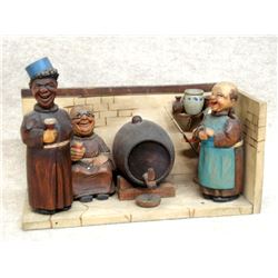 Original Anri hand carved Italian folk art bar tool set with original makers label on the bottom, al